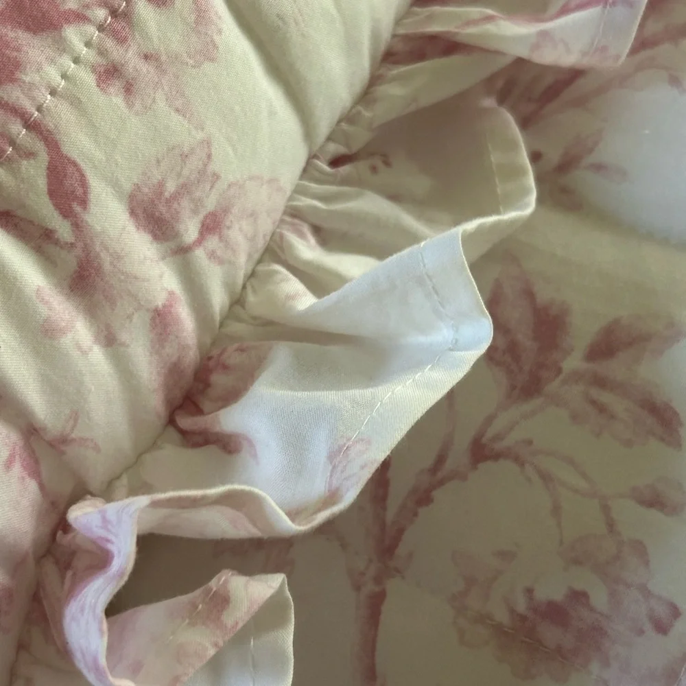 CABBAGES & ROSES Pink Toile Alderney 24” x 24” Euro Shams. Set Of 2. Shams Only